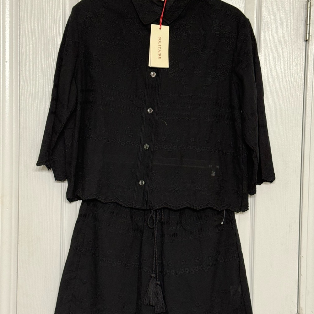 Solitaire Midnight Black Collared Top and Short Set S